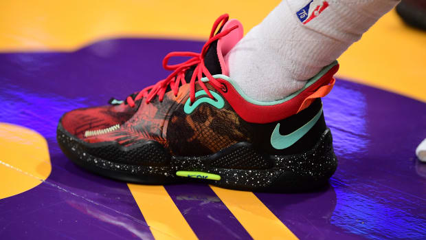 Minnesota Timberwolves guard Patrick Beverley wears the Nike PG  'Drew League'.